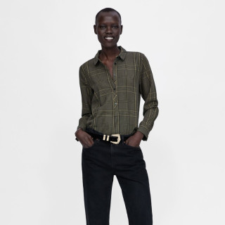 ZARA 08566252505 新款 女装 珠宝纽扣格子衬衫 