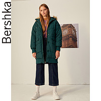 Bershka 06523111500 女士2018冬装新款中长款毛领宽松棉服