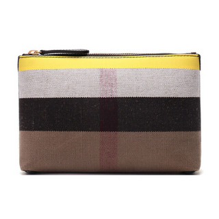 BURBERRY 巴宝莉 女款黑色霓虹黄拼色织物中号手拿包 40683761