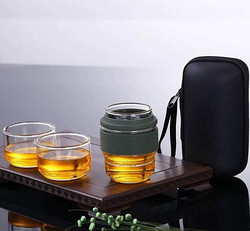 普智 玻璃旅行茶具 套装便携包 旅游户外快客杯