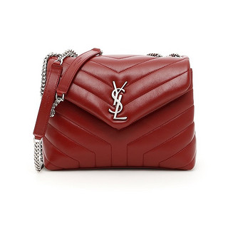 SAINT LAURENT PARIS 圣罗兰 Monogram Loulou系列 女士银色LOGO绗缝单肩包