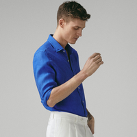 Massimo Dutti 00112003420 男士修身款染色亚麻衬衫