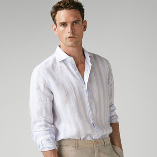 Massimo Dutti 00143033403 男士亚麻条纹衬衫