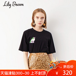 Lily Brown2018秋冬新品 休闲小猫印花短袖T恤 LWCT184077