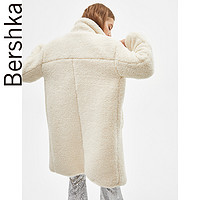 Bershka女士 2018冬季新款白色人造剪毛长款大衣外套 06496407712