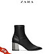 ZARA新款 TRF 女鞋 冬季 黑色方高跟马丁靴短靴\n 17130301040