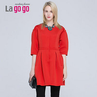 Lagogo/拉谷谷新款纯色修身圆领中袖风衣红色
