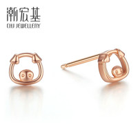 CHJ 潮宏基 EEK30007913 FUN趣豆丁猪猪 18K玫瑰金耳钉 约0.8g