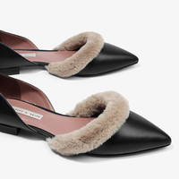 CHARLES & KEITH CK1-70390192 女士毛绒装饰尖头平底鞋