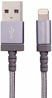 AmazonBasics 亚马逊倍思 苹果MFi认证的尼龙编织型Lightning兼容性电缆USB A数据线- 深灰色(6英尺/1.8米)