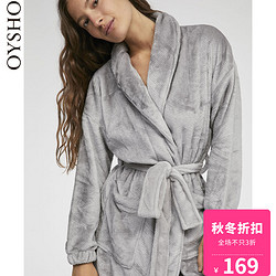 Oysho秋冬折扣 条纹家居服居家睡衣女长袖珊瑚绒睡袍 30795653804