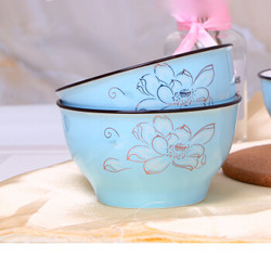 敏杨 陶瓷碗饭碗餐具套装圆形4.5英寸蓝色马卡龙釉2只装 *3件