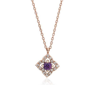 Blue Nile 14k玫瑰金 紫水晶与钻石花朵吊坠