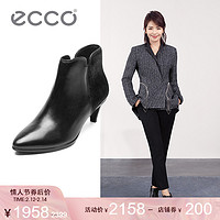 ECCO爱步明星同款高跟短靴女马毛拼接尖头踝靴女 型塑45 S 263993