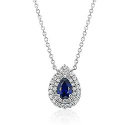 Blue Nile 18k白金 蓝宝石钻石 双光环项链