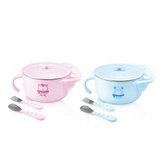 子初 儿童保温餐具套装 儿童碗勺叉三件套 粉色 *3件