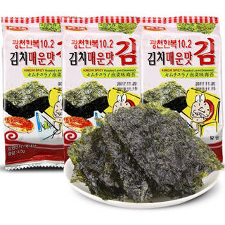 韩国进口 休闲零食 韩福泡菜风味海苔 辣味 海产品 13.5g *2件