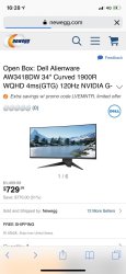 外星人(Alienware)AW3418DW 34英寸专业电竞曲面显示器 120Hz刷新率 1900R曲率