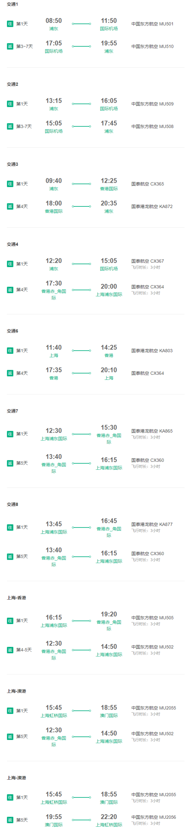 特价机票、旅游尾单:东航/港龙航空直飞 上海/无锡/南京-香港3-7天往返含税