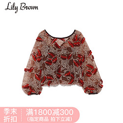 Lily Brown2018秋冬新品 薄纱蕾丝羽毛立体刺绣上衣LWFT184007