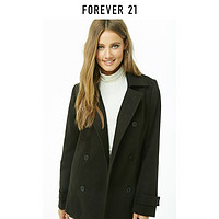 Forever21 外套女简约翻领设计经典纯色拉绒双排扣长袖中长款大衣