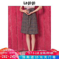 Lagogo 2019春秋装格子半身裙女高腰休闲裙子中长款HCBB248A44