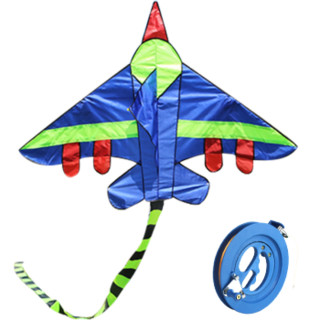 移动端：天堂鸟 儿童风筝 1.5米战斗机蓝带彩尾+18轮300线