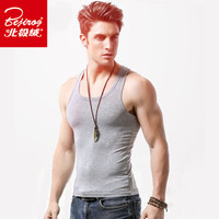 北极绒男士背心男纯棉螺纹运动弹力修身背心男式打底衫 灰色1件装 L