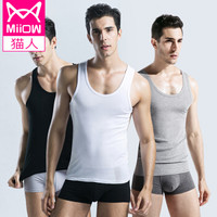 猫人(3件装)男士背心男春夏薄款纯棉休闲运动健身打底潮男背心 L