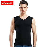 宝派男士背心男纯棉宽肩运动健身背心夏季跨栏无袖打底汗衫 黑色V领 L(170/95)