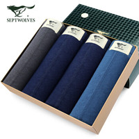 七匹狼男士内裤 男款纯棉中腰透气三角内裤四条 03299-4 XL