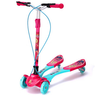 芭比（Barbie）儿童滑板车 一键折叠双手刹三挡可调节四轮全闪滑板蛙式滑滑车 粉绿色 女童版