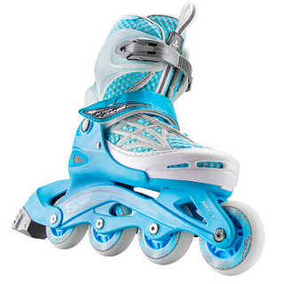 动感/ACTION溜冰鞋儿童轮滑鞋套装闪光可调旱冰鞋直排轮男女滑冰鞋 PW-117 天蓝色+头盔+护具 M/34-37码