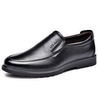 金猴 （JINHOU）时尚牛皮商务男鞋 舒适圆头套脚男单鞋 Q25158 黑色 42码