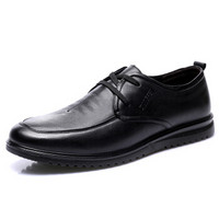 强人 男士 舒适透气鞋 头层牛皮 车缝线 休闲皮鞋 JD255004 黑色、46