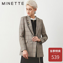 Minette  2018秋季新品小西装女韩版单衣西服休闲格子女上衣外套