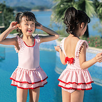 儿童泳衣女童连体公主裙式韩版中大童宝宝女孩可爱游泳装带帽温泉