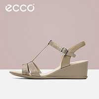ECCO爱步女鞋坡跟优雅T字带露趾凉鞋女搭扣 型塑35坡跟系列250133