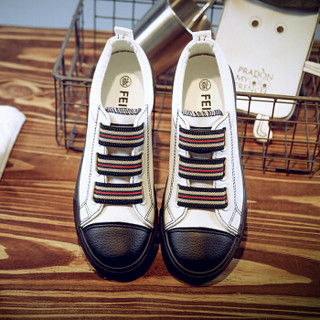 飞耀（FEIYAO）韩版套脚平底帆布鞋女学生L-805 白色 37