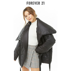 Forever21 秋冬外套女时尚造型超大翻领设计纯色中长款保暖夹克
