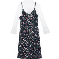 lagogo 拉谷谷 女喇叭袖蕾丝上衣两件套女吊带雪纺连衣裙 HALL801A21