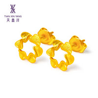 天鑫洋 AU900 足金花环造型耳钉 (金色、1cm、2g)
