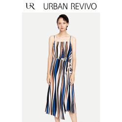 UR2018秋季新品女装绑带收腰拼接纽扣吊带A型连衣裙WH30S7AN2005