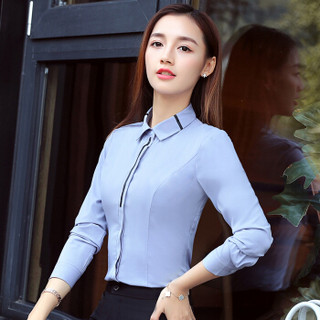 俞兆林 时尚修身职业衬衫女YWXF183303蓝色衬衫XL