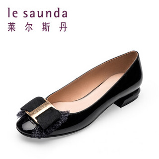 莱尔斯丹 le saunda 单鞋女 通勤圆头搭扣蝴蝶结套脚低跟 LS 9T22901 黑色 39