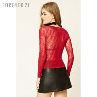Forever21 女装时尚蕾丝镂空钩花系带上衣女