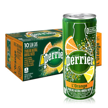 perrier 巴黎水 气泡矿泉水 橘子味 罐装 整箱装 250ml*30罐 *3件