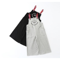 笛莎 儿童休闲背带阔腿裤 九分裤