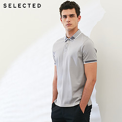 SELECTED思莱德夏季纯棉拼色男poloshirt翻领短袖T恤S|41823Z523