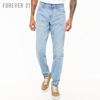 Forever 21 男士男基本款棉质休闲水洗直筒牛仔长裤